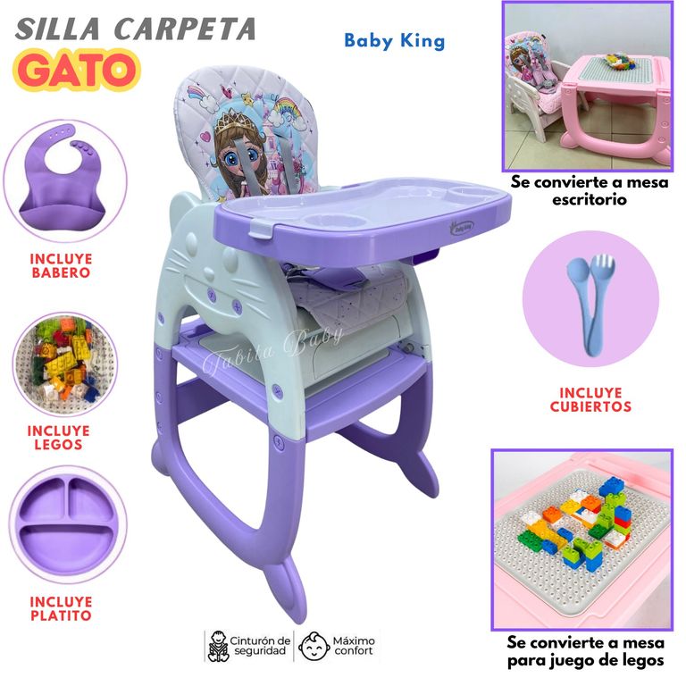 Silla de comer para bebe Escritorio Gato Lila 4 en 1
