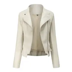 GIOIO - Chaqueta Cuero Mujer Ajustada Primavera Otoño Manga Larga Corta