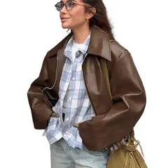 GIOIO - Chaqueta Mujer Cuero Moto Ajustada Casual Moda