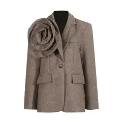 GIOIO - Chaqueta Mujer Flores 3D Un Botón Holgada Estilo Retro