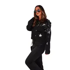 GIOIO - Chaqueta Mujer Denim Bordado Cuentas Oversize Casual