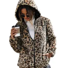 GIOIO - Abrigo Mujer Leopardo Capucha Peluche Holgado Invierno