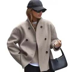 GIOIO - Abrigo Mujer Marrón Cuello V Doble Botonadura Invierno