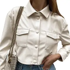 GIOIO - Chaqueta Mujer Crop PU Estilo Europeo Ajustada Nuevo