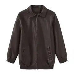 GIOIO - Chaqueta Cuero Mujer Oversize Primavera Otoño Manga Larga Moda