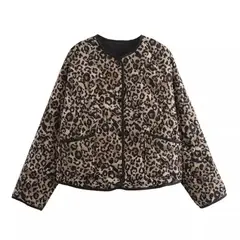 GIOIO - Chaqueta Mujer Estampado Leopardo Cuello Redondo Acolchada Top Ventas