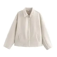 GIOIO - Chaqueta Corta Mujer Cremallera Manga Larga Marrón Retro Casual