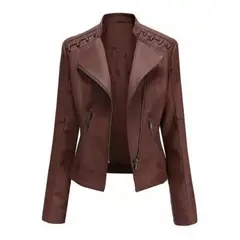 GIOIO - Chaqueta Corta De Piel Para Mujer Entallada Fina