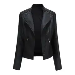 GIOIO - Chaqueta Corta De Piel Para Mujer Entallada Fina
