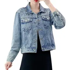 GIOIO - Chaqueta Vaquera Vintage Con Perlas De Para Mujer