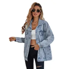 GIOIO - Chaqueta Mujer Denim Rotos Estilo Overshirt Urbano Otoño Invierno