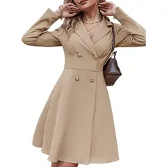 GIOIO - Abrigo Mujer Doble Botonadura Manga Larga Sólido Entallado Moderno