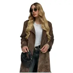 GIOIO - Abrigo Mujer Doble Botonadura Solapa Ecopiel Caqui Elegante Otoño