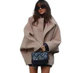 GIOIO - Chaqueta Mujer Peluche Solapa Botón Simple Holgado Invierno