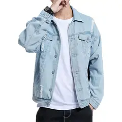 GIOIO - Chamarra De Mezclilla Hombre Azul Claro Ligera Demolición