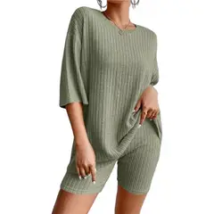 GIOIO - Conjunto De Pantalón Corto Holgado De Manga Corta Para Mujer