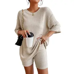 GIOIO - Conjunto De Pantalón Corto Holgado De Manga Corta Para Mujer