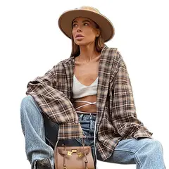 GIOIO - Camisa Mujer Cuadros Retro Americano Holgado Manga Larga