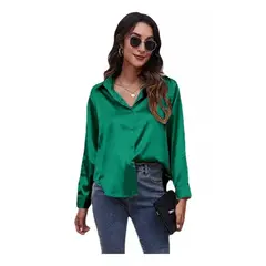 GIOIO - Blusa De Satén De Manga Larga De Seda Sintética Satinada Par