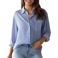 GIOIO - Camisa A Rayas Casuales Holgada De Manga Larga Para Mujer