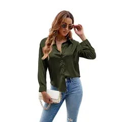 GIOIO - Increíble Cuello V Blusa Satén Moda Casual Elegante Diseños