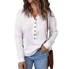 GIOIO - Suéter Mujer Punto Liso Solapa Botones Holgado Manga Larga Casual