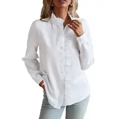 GIOIO - Camisa Mujer Abierta Volantes Manga Globo Larga Holgada