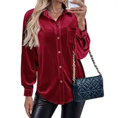 GIOIO - Camisa Mujer Liso Americana Botones Delanteros Manga Larga Casual