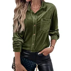 GIOIO - Camisa Mujer Liso Americana Botones Delanteros Manga Larga Casual