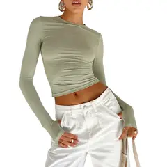 GIOIO - Camiseta Mujer Lisa Entallada Casual Básica