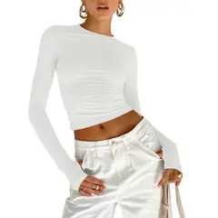 GIOIO - Camiseta Mujer Lisa Entallada Casual Básica