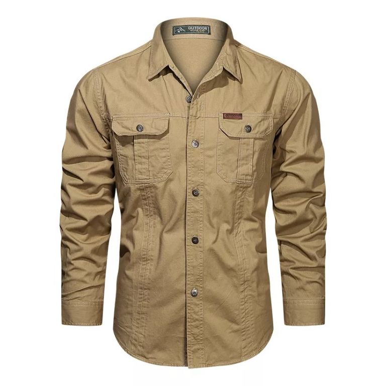 Camisa Casual De Algodón Con Mangas Largas Para Hombre
