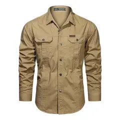 GIOIO - Camisa Casual De Algodón Con Mangas Largas Para Hombre