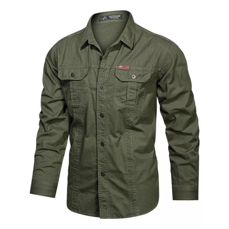 Camisa Casual De Algodón Con Mangas Largas Para Hombre