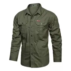 GIOIO - Camisa Casual De Algodón Con Mangas Largas Para Hombre