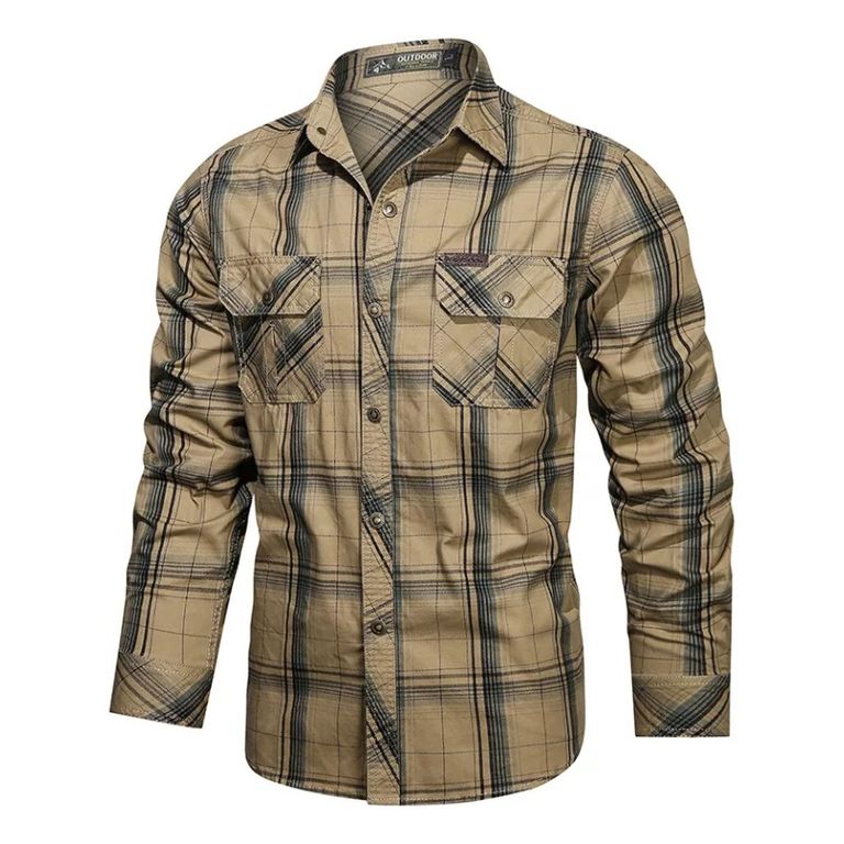Camisa Casual De Trabajo Al Aire Libre De Algodón A Cuadros