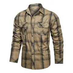 GIOIO - Camisa Casual De Trabajo Al Aire Libre De Algodón A Cuadros