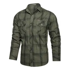 GIOIO - Camisa Casual De Trabajo Al Aire Libre De Algodón A Cuadros