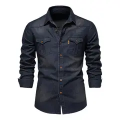 GIOIO - Camisa Casual De Mezclilla Y Manga Larga Para Hombre