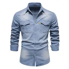 GIOIO - Camisa Casual De Mezclilla Y Manga Larga Para Hombre