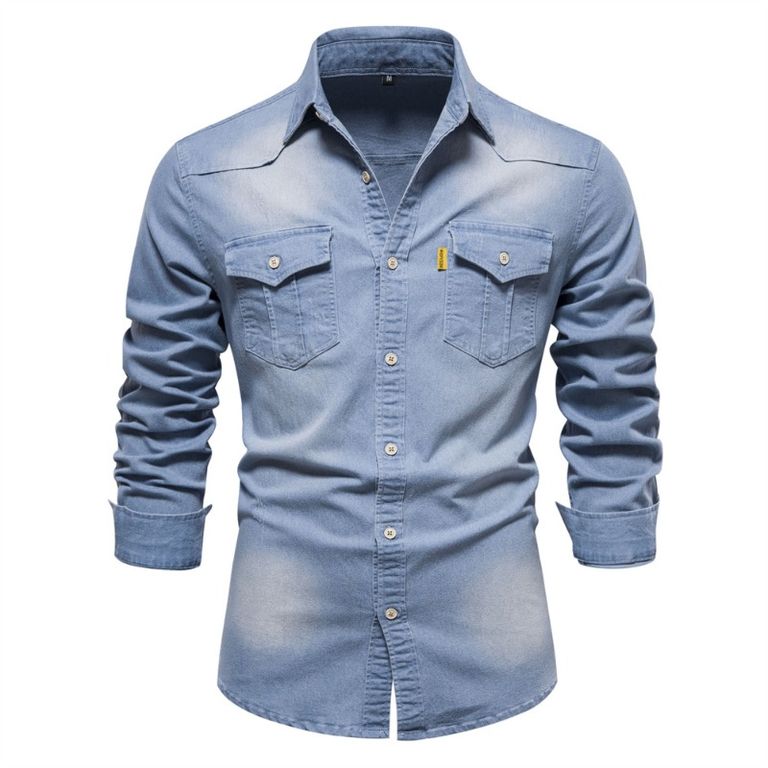 Camisa Casual De Mezclilla Y Manga Larga Para Hombre