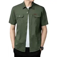 GIOIO - Camisa Casual De Algodón Con Solapa Mangas Short Para Hombre