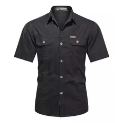 GIOIO - Camisa Casual De Algodón Con Solapa Mangas Short Para Hombre