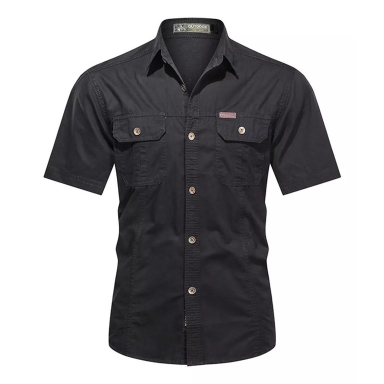 Camisa Casual De Algodón Con Solapa Mangas Short Para Hombre