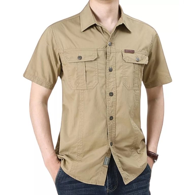 Camisa Casual De Algodón Con Solapa Mangas Short Para Hombre