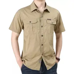 GIOIO - Camisa Casual De Algodón Con Solapa Mangas Short Para Hombre