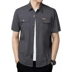 GIOIO - Camisa Casual De Algodón Con Solapa Mangas Short Para Hombre