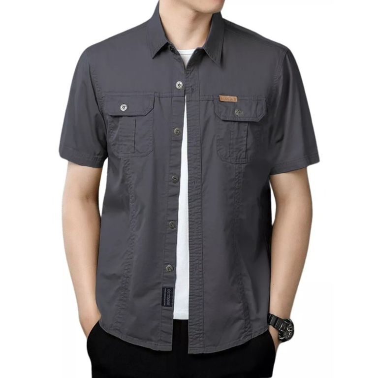 Camisa Casual De Algodón Con Solapa Mangas Short Para Hombre