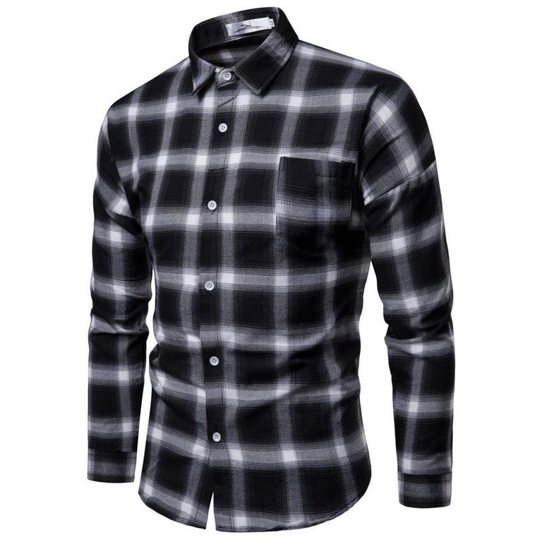 Camisa A Cuadros Informal De Manga Larga Para Hombre