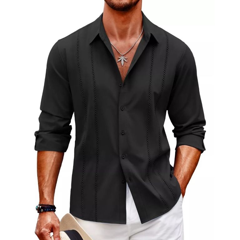 Playa De Guayabera Larga Cubana Camisas Casual Para Hombre